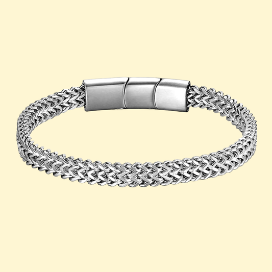 Albin – Stilrent och flätat pansararmband i rostfritt stål