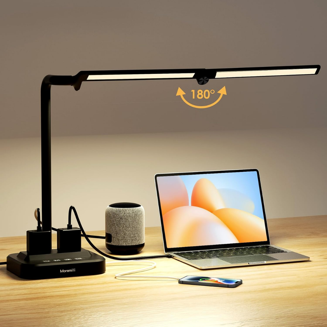 Viktor – Extra bred LED-skrivbordslampa med integrerad laddstation och bred belysning
